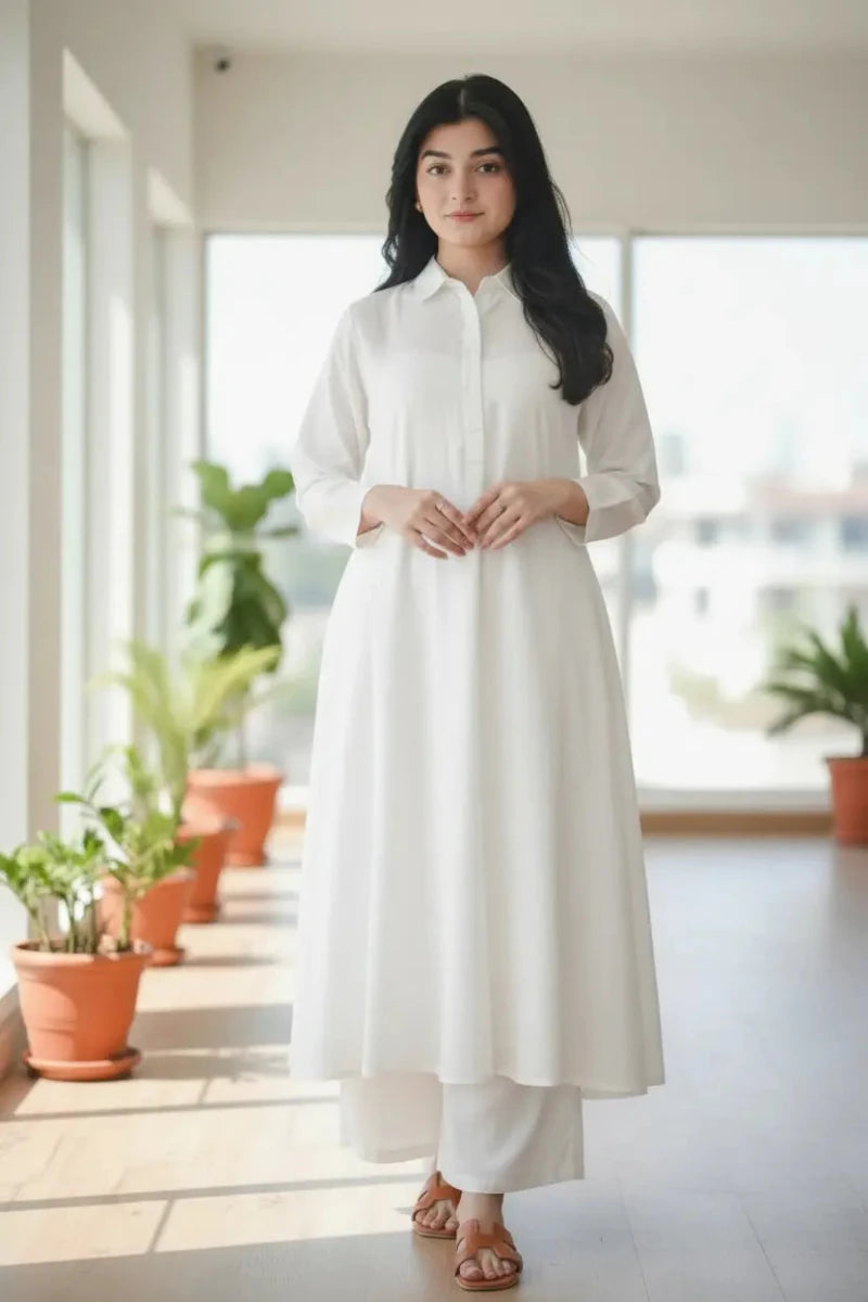 White Solid Lawn 2-Piece Suit - Daiselle
